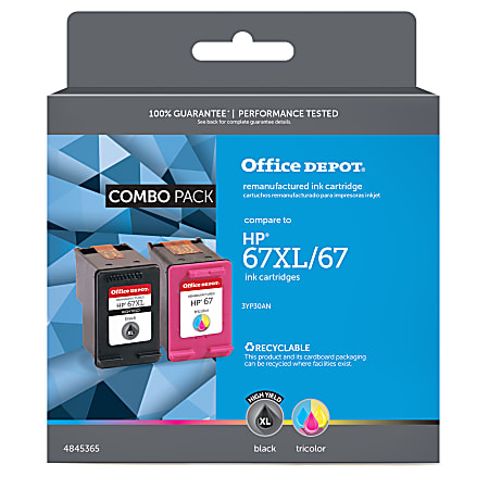 Office Depot® Brand Remanufactured High-Yield Black/Standard Yield Tri-Color Ink Cartridge Replacement For HP 67XL/67, OD67XL67CP