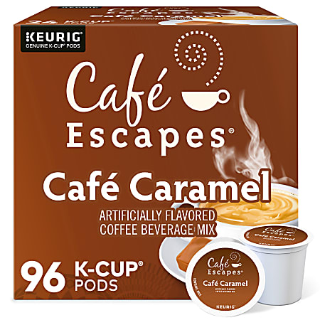 Caf&eacute; Escapes Caf&eacute; Caramel Keurig Single-Serve K-Cup Pods, 24 Pods Per Pack, Case Of 4 Packs