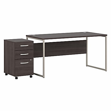 Bush® Business Furniture Hybrid 60"W x 30"D Computer Table Desk With 3-Drawer Mobile File Cabinet, Storm Gray, Standard Delivery