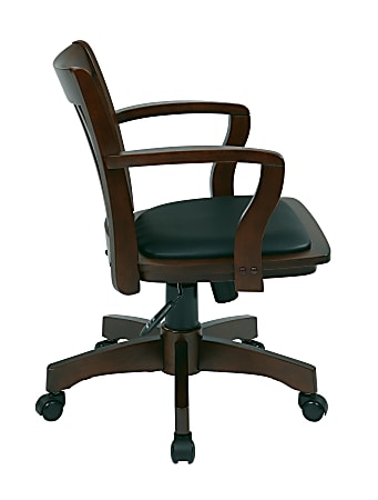 Office Star Deluxe Wood Bankers Desk Chair Black Vinyl Padded Seat Espresso New 