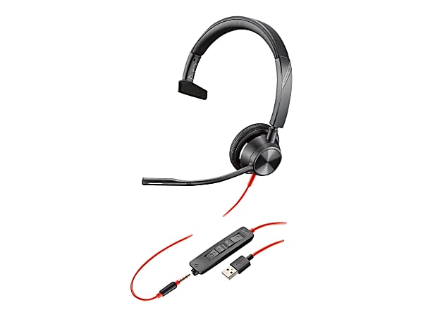 Poly Blackwire 3315 Headset - Mono - USB Type A, Mini-phone (3.5mm) - Wired - 32 Ohm - On-ear - Monaural - Ear-cup - 7 ft Cable - Omni-directional Microphone - Black