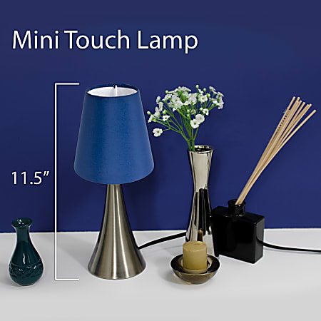 Simple Designs Valencia Mini Touch Table Lamps 11 1 2 H Blue Shade Brushed Nickel Base Pack Of 2