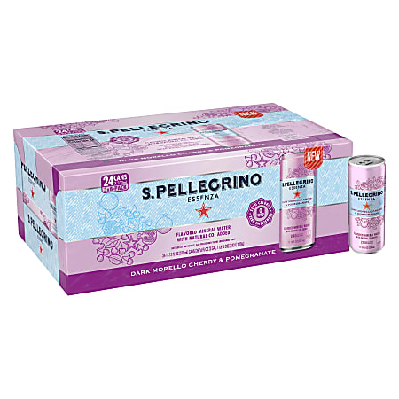 Nestlé® S.Pellegrino Essenza Flavored Mineral Water, Dark Morello Cherry/Pomegranate, 11.15 Fl Oz, 8 Cans Per Pack, Case Of 3 Packs