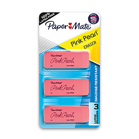 Paper Mate® Pink Pearl® Erasers, Large, Pack Of 3
