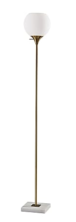 Adesso® Fiona Torchiere, 71"H, White Opal Shade/Antique Brass And White Marble Base
