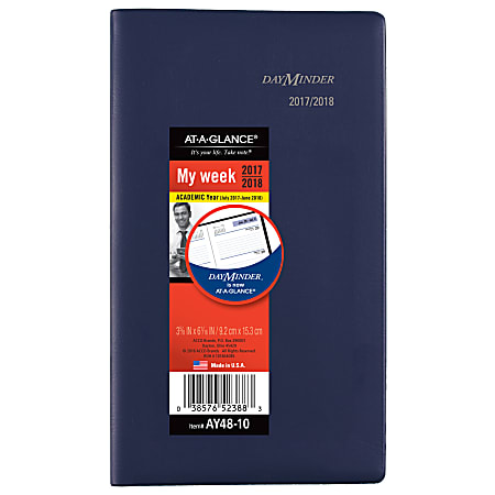 AT-A-GLANCE® DayMinder® Weekly Academic Pocket Planner, 6 3/16" x 3 1/2", Assorted Colors, July 2017 to June 2018