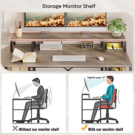 Bestier 56 W Student Desk With Monitor Stand Storage Shelf Gray Wash ...