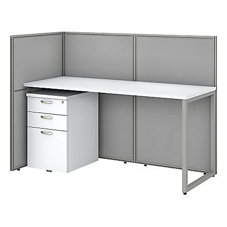 Bush Business Furniture Easy Office 60"W Cubicle Desk With File Cabinet And 45"H Open Panels Workstation, Pure White/Silver Gray, Premium Installation