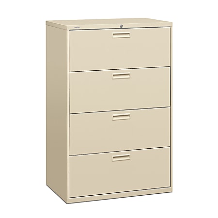 HON® 500 36"W Lateral 4-Drawer File Cabinet, Metal, Putty