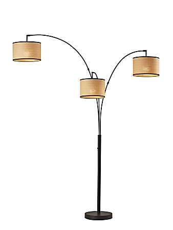 Adesso® Bowery 3-Arm Arc Lamp, 82"H, Natural Shade/Antique Brass Base