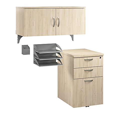 Bush Business Furniture Office in an Hour Cubicle Storage Hutch with Paper Trays and Pencil Holder, Natural Elm, Standard Delivery