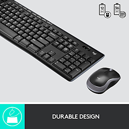 Logitech MK270 Wireless Straight Full Size Keyboard Mouse Black Office Depot