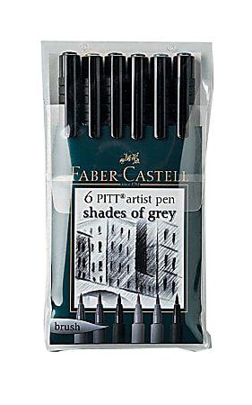 Faber-Castell Pitt Artist Brush Pens, Shades Of Gray, 6 Pens Per Set, Pack Of 2 Sets
