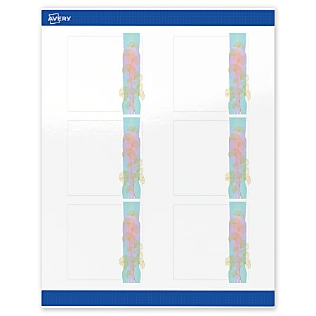 Avery® Printable Labels With Sure Feed® Technology, S00-EVR, Square, 3" x 3", Glossy White With Preprinted Watercolor/Gold Leaf Design, Pack Of 60