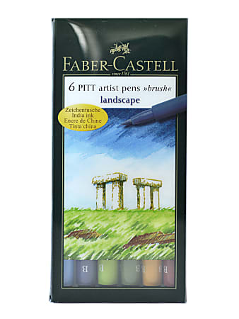 Faber-Castell Pitt Artist Brush Pens, Landscape, 6 Pens Per Set, Pack Of 2 Sets