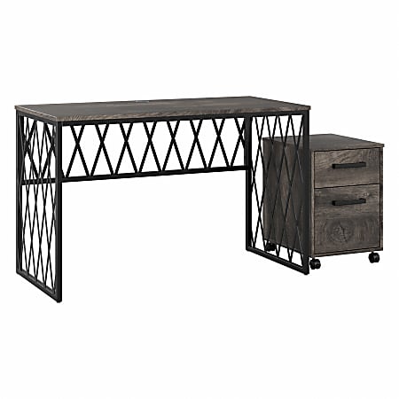 kathy ireland® Home by Bush® Furniture City Park 48"W Industrial Writing Desk With Mobile File Cabinet, Dark Gray Hickory, Standard Delivery