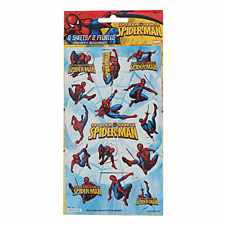 Stickerfitti Flat Pack Stickers, Spider-Man, 16 Stickers Per Sheet, Pack Of 2 Sheets
