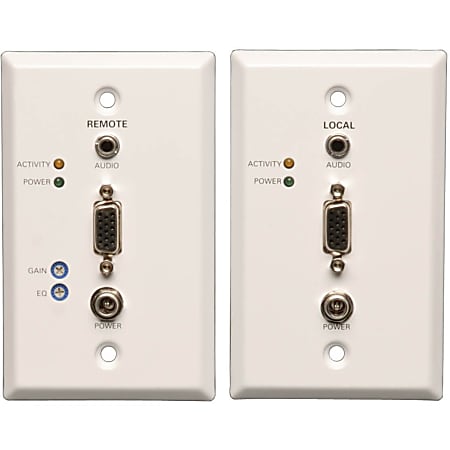 Tripp Lite VGA w/ Audio over Cat5/Cat6 Video Extender Kit Wallplate Transmitter & Receiver - 1 Input Device - 1 Output Device - 1000 ft Range - 2 x Network (RJ-45) - 1 x VGA In - 1 x VGA Out - 1920 x 1440 - Twisted Pair - Category 6