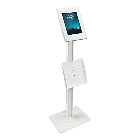 Mount-It! MI-3770W Secure iPad® Floor Stand With Document Holder, 49-1/8"H x 11-3/4"W x 15-3/4"D, White