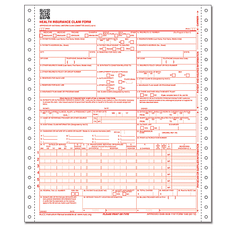 CMS-1500 Health Insurance Claim Form, One-Part (No Copies), 8.5 x 11, 1,000 Forms Total CMS-1500 Health Insurance Claim Form, One-Part (No Copies), 8.5 x 11, 1,000 Forms Total