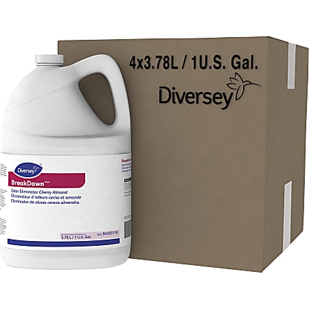 Diversey BreakDown Odor Eliminator - Concentrate - 128 fl oz (4 quart) - Cherry Almond Scent - 4 / Carton - Red Diversey BreakDown Odor Eliminator - Concentrate - 128 fl oz (4 quart) - Cherry Almond Scent - 4 / Carton - Red
