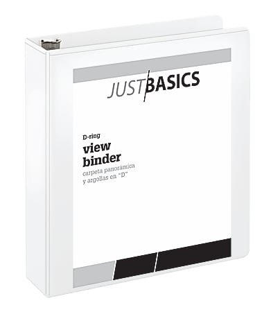 Just Basics® Basic View 3-Ring Binder, 2" D-Rings, 38% Recycled, White