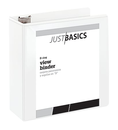Just Basics® Basic View 3-Ring Binder, 4" D-Rings, White