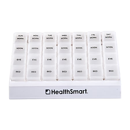 HealthSmart® Weekly Pill Organizer And Medication Planner, 9 3/4"H x 6 3/4"W x 1 1/4"D, Clear/White