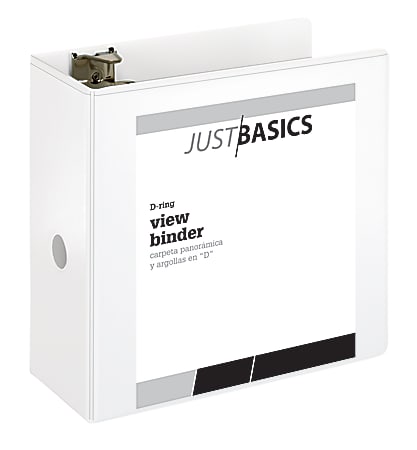 Just Basics® Basic View 3-Ring Binder, 5" D-Rings, 38% Recycled, White
