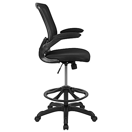 Flash Furniture Mid Back Mesh Ergonomic Drafting Chair with Adjustable Foot Ring and Flip Up Arms Black Office Depot