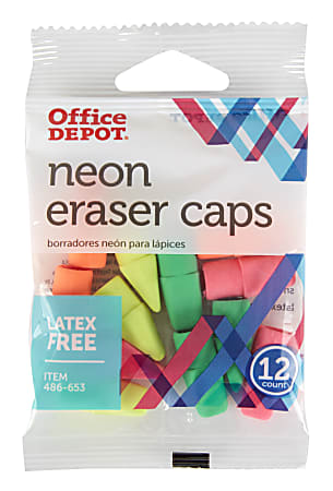 Office Depot® Brand Neon Eraser Caps, Assorted Colors, Pack Of 12