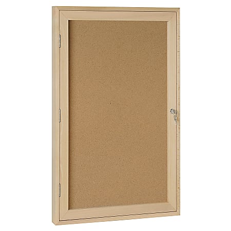 Bi-Office® Oak-Finish Enclosed Cork Bulletin Board, 1 Door, 24" x 36"