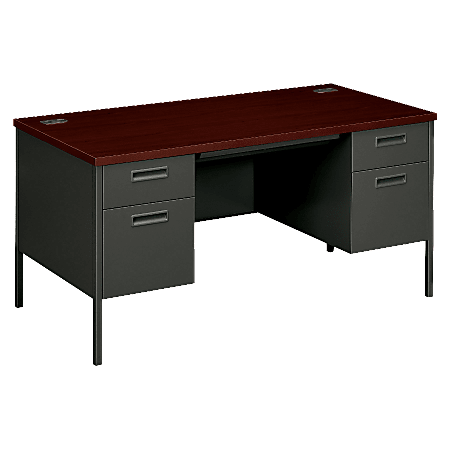 HON® Metro Classic Double-Pedestal Desk, 60"W, Mahogany/Charcoal