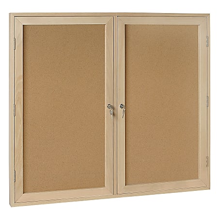 Bi-Office® Oak-Finish Enclosed Cork Bulletin Board, 2-Doors, 48" x 36"