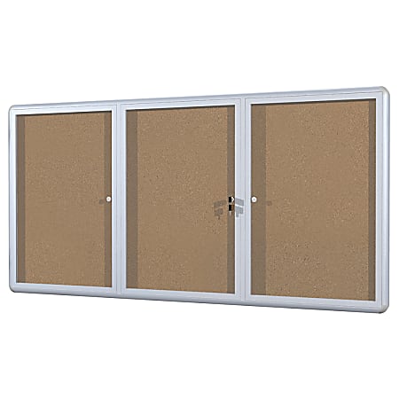 MasterVision™ Anodized Aluminum Frame Enclosed Cork Bulletin Board, 3 Doors, 36" x 72"