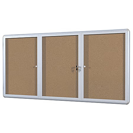 MasterVision™ Anodized Aluminum Frame Enclosed Cork Bulletin Board, 3 Doors, 36" x 72"