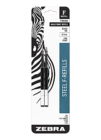 Zebra® Pen Ballpoint F-Refills, Pack Of 2, Fine Point, 0.7 mm, Black Ink