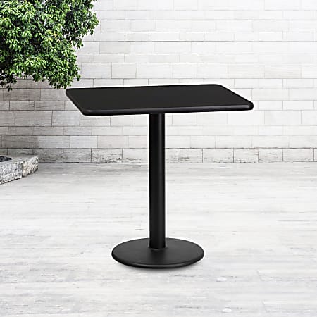 Flash Furniture Rectangular Laminate Table Top With Round Table Height Base, 31-3/16”H x 24”W x 30”D, Black