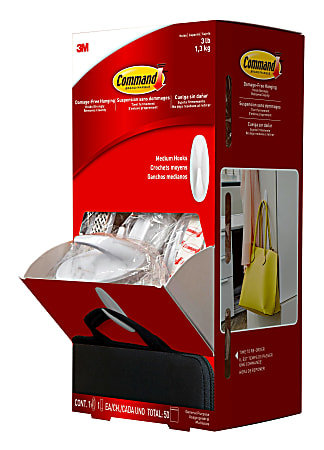 3M™ Command™ Damage-Free Removable Hooks, Cabinet, 3"H x 1"W x 1"D, White, Pack of 50 Hooks and Medium Strips
