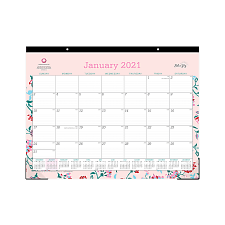 Blue Sky™ Monthly Desk Pad Calendar, 22" x 17", Breast Cancer Awareness, Garden Flower, January to December 2021, 100015