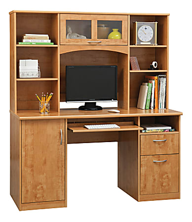 Realspace® Landon 56"W Computer Desk With Hutch, Oak