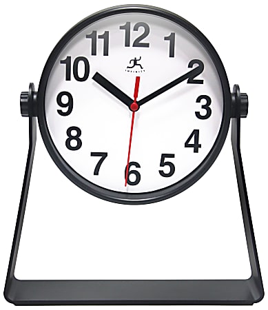 Infinity Instruments Stirrup Desktop Clock, 9"H x 8"W x 1-3/4"D, Black