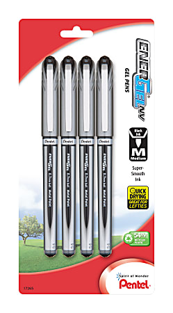 Pentel® EnerGel™ LiquidGel Rollerball Pen, Medium Point, 0.7 mm, Gray Barrel, Black Ink, Pack of 4