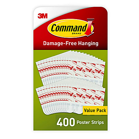 Command Poster Strips Bulk Pack, 400-Command Strips, Damage-Free, White