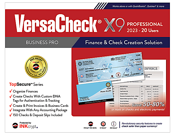 VersaCheck® X9 INKcrypt Professional Software, 2023, For 20