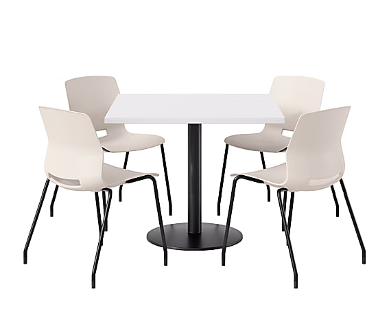 KFI Studios Proof Cafe Pedestal Table With Imme Chairs, Square, 29”H x 42”W x 42”W, Designer White Top/Black Base/Moonbeam Chairs