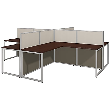 Bush Business Furniture Easy Office 60"W 4-Person L-Shaped Cubicle Desk Workstation With 45"H Panels, Mocha Cherry/Silver Gray, Premium Installation