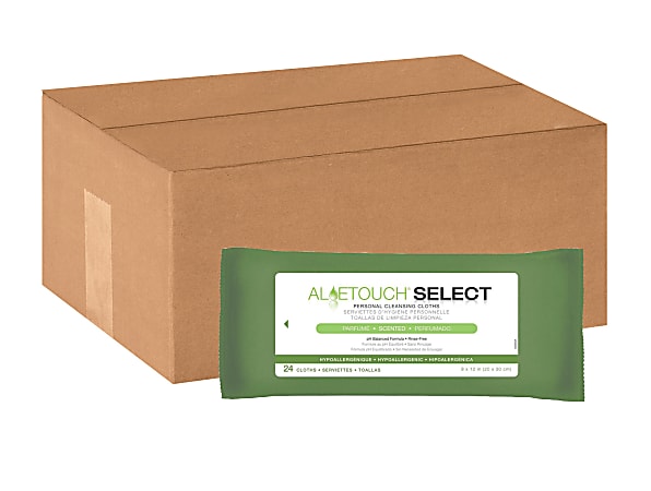Aloetouch® SELECT Premium Spunlace Personal Cleansing Wipes, Scented, 8" x 12", White, 24 Wipes Per Pack, Case Of 24 Packs