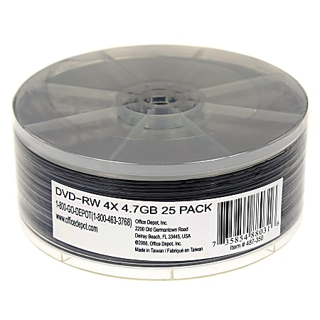 Office Depot® Brand DVD-RW 4x Rewritable Media Spindle, 4.7GB/120 Minutes, Pack Of 25