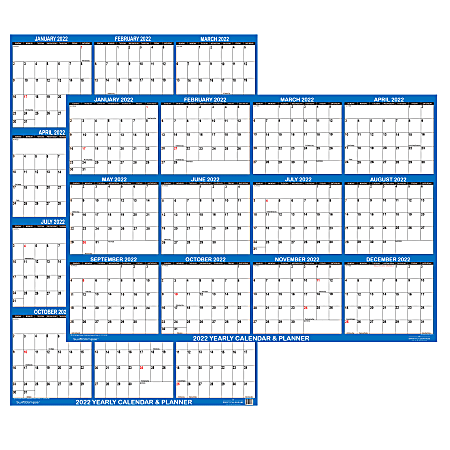 SwiftGlimpse 2-Sided Yearly Erasable Wall Calendar, 24" x 36", Navy, January to December 2022, SG NAVY 24